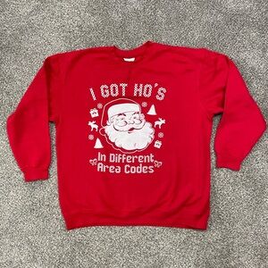 Ugly Christmas Sweater Red Crewneck with Santa and Text